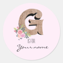 Custom G Name Floral Blumen Rosa Letter G Modern Runder Aufkleber