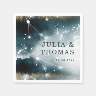 Custom Galaxy Blue Gold Stars Hochzeit Serviette