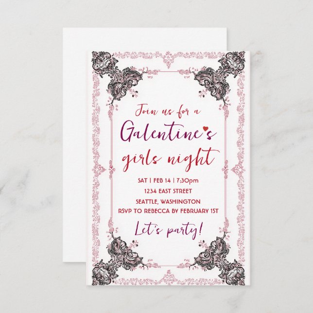 Custom Galentine Party Invitation (Devant / Derrière)
