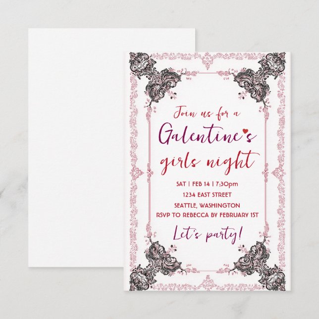 Custom Galentine Party Invitation RSVP Karte (Vorne/Hinten)