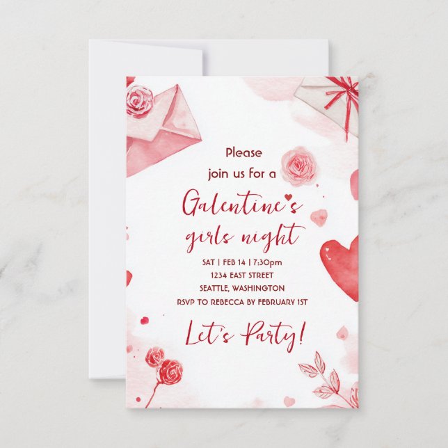 Custom Galentines Love Pattern Party Invitation RSVP Karte (Vorderseite)