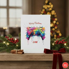 Custom Gamer Christmas Card With Game Controller Feiertagskarte