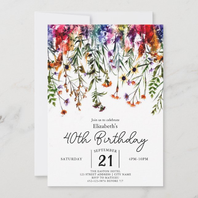 Custom Garden Wildblumen 40. Geburtstag Einladung (Vorderseite)