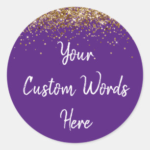 Custom Gastgeschenk Birthday Lila Gold und Weiß Runder Aufkleber