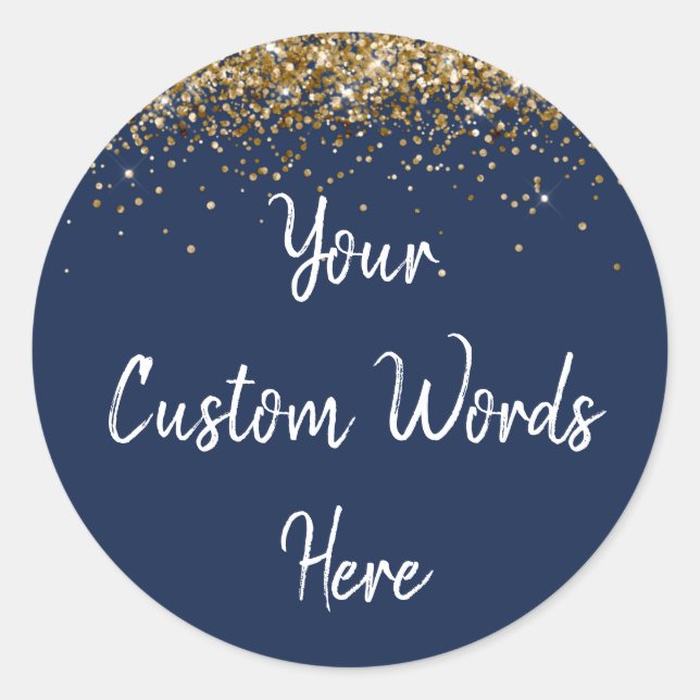 Custom Gastgeschenk Birthday Navy Blue Gold & Whit Runder Aufkleber (Vorderseite)