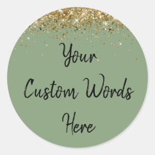Custom Gastgeschenk Birthday Sage Green Gold Black Runder Aufkleber