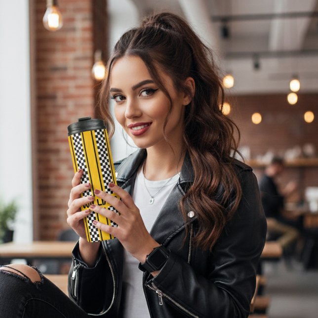 Custom Gelb und Black Race Sport Strip Thermosbecher (Von Creator hochgeladen)