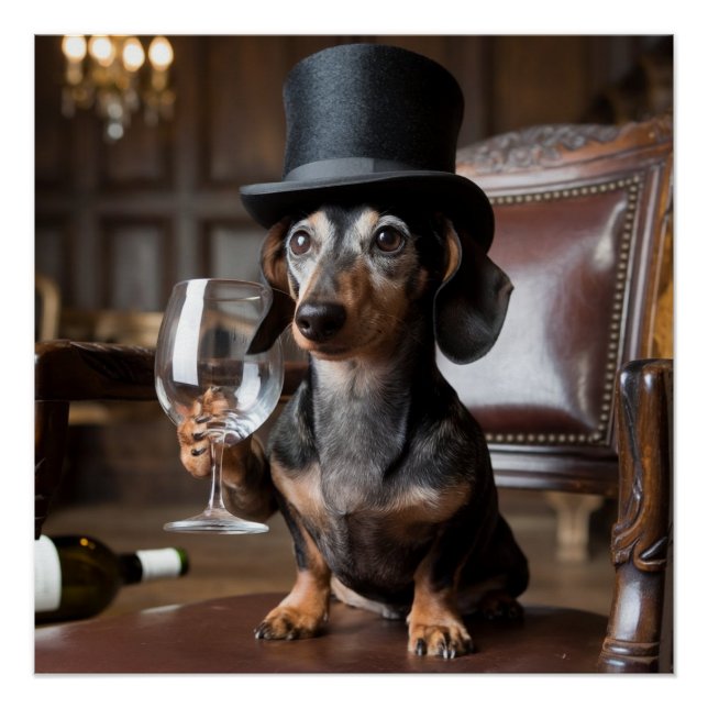 Custom Gentleman Dog Portrait - Wine Lover Pet Art Poster (Vorderseite)
