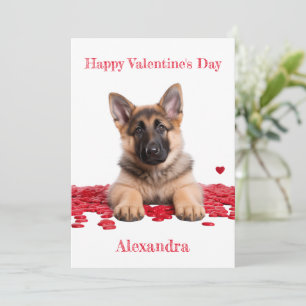 Custom German Shepherd Puppy on Hearts Valentine Feiertagskarte