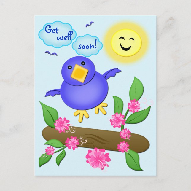 Custom Get Well Blue Bird Happy Card Postkarte (Vorderseite)