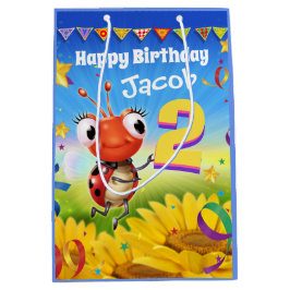 Custom Gift Bag für Jungen 2. Geburtstag - Ladybug Mittlere Geschenktüte