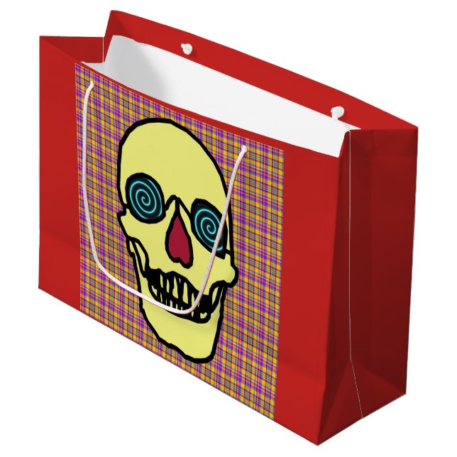 Custom Gift Bag - Große, glänzende HALLOWEEN SKULL Große Geschenktüte (Vorderseite Schrägansicht)