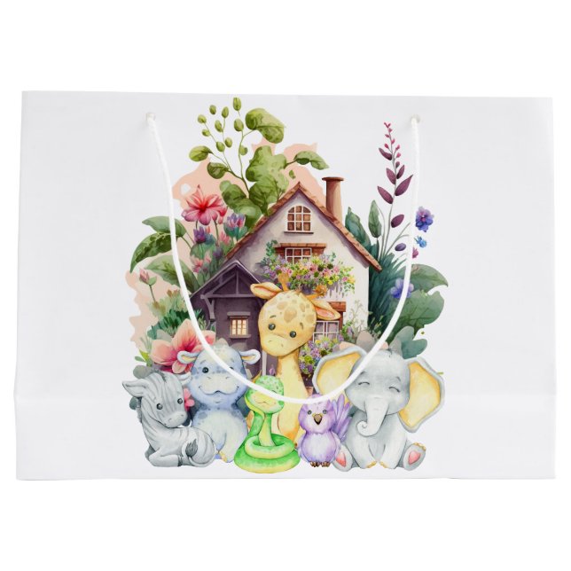 Custom Gift Bag | Niedliche Tiere und glückliches  Große Geschenktüte (Rückseite)