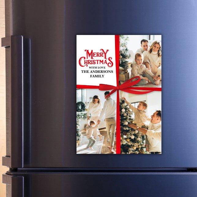 Custom Gift Wrapped Family Foto Collage Weihnachte Magnetkarte (Von Creator hochgeladen)