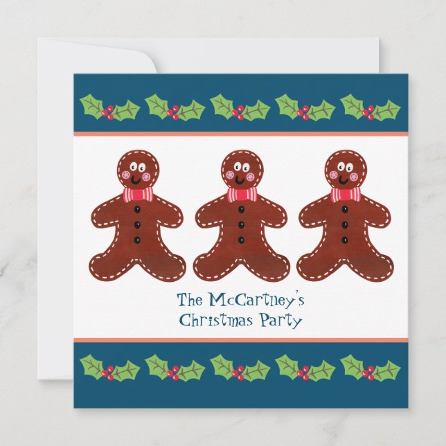 Custom Gingerbread Man Weihnachts-Party Einladung (Vorderseite)