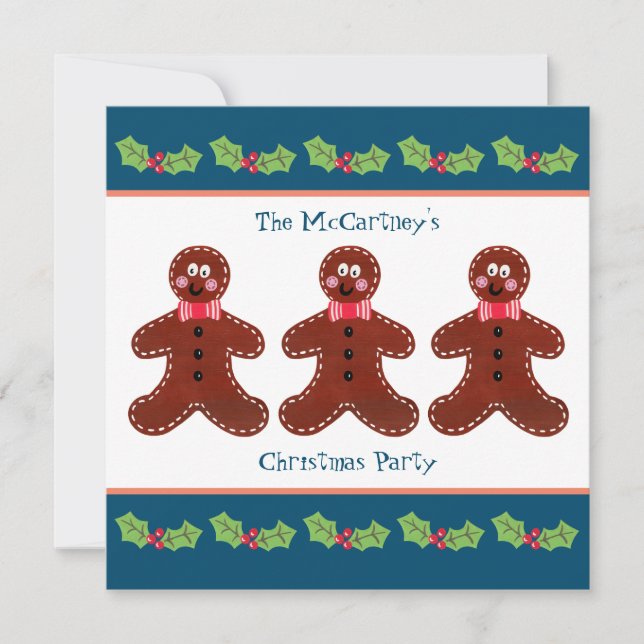 Custom Gingerbread Man Weihnachts-Party Einladung (Vorderseite)