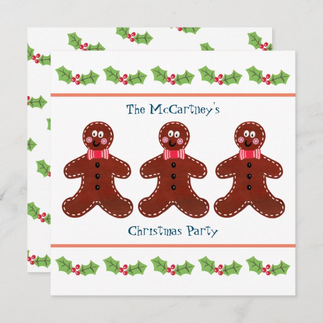 Custom Gingerbread Man Weihnachts-Party Einladung (Vorne/Hinten)