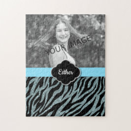 Custom Girl Glitzer Silver Aquamarin Foto Template