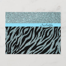 Custom Girl Glitzer Silver Aquamarin Zebra Glam Na Postkarte