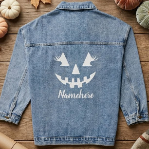 Custom Girl Kürbislaterne Pumpkin Halloween Jeansjacke