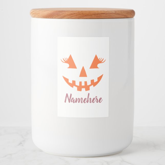Custom Girl Kürbislaterne Pumpkin Halloween Lebensmitteletikett (Vorderseite)