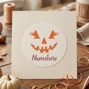 Custom Girl Kürbislaterne Pumpkin Halloween Runder Aufkleber