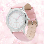 Custom Girl Name Stainless Steel Rosa Strap Kid Armbanduhr<br><div class="desc">Custom Girl Name Stainless Steel Rosa Strap Kid Watch</div>