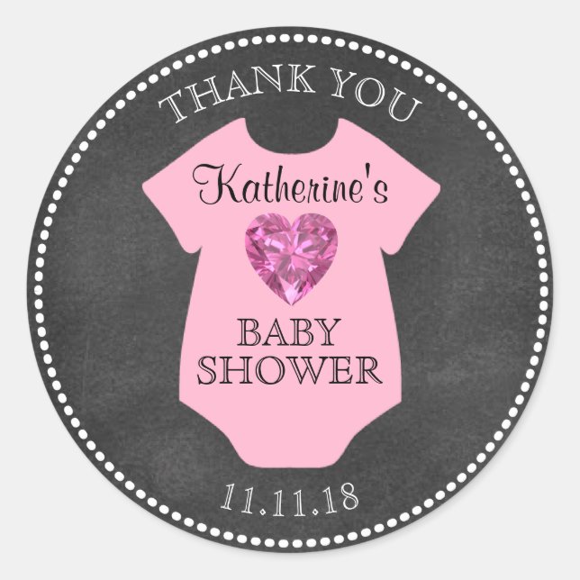 Custom Girl Pink Chalkboard Kinderdusche Vorlagen Runder Aufkleber (Vorderseite)