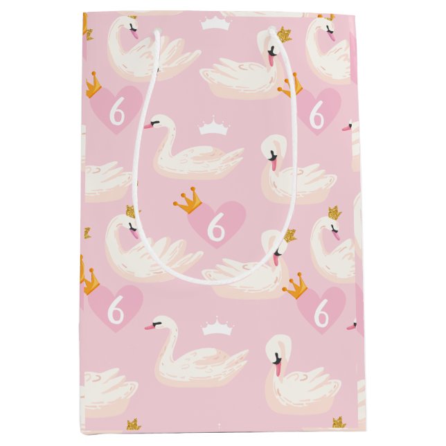Custom Girl Royal Swan Princess Pink Birthday Mittlere Geschenktüte (Vorderseite)