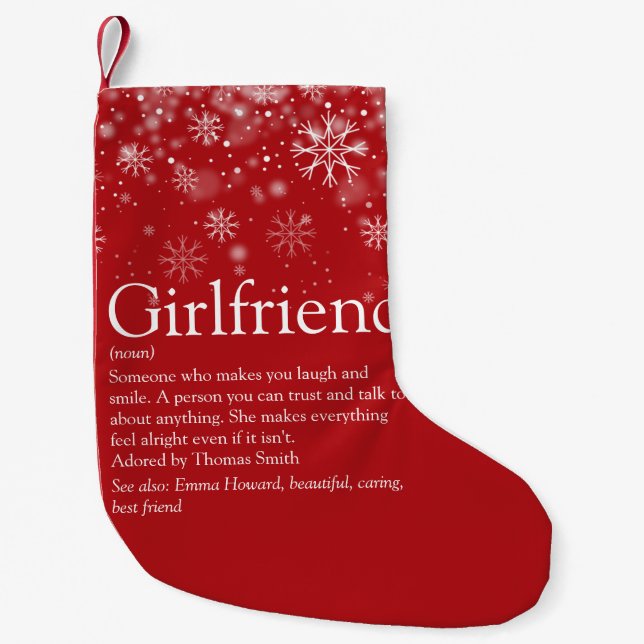 Custom Girlfriend Definition Quote Holiday Snow Kleiner Weihnachtsstrumpf (Vorderseite)