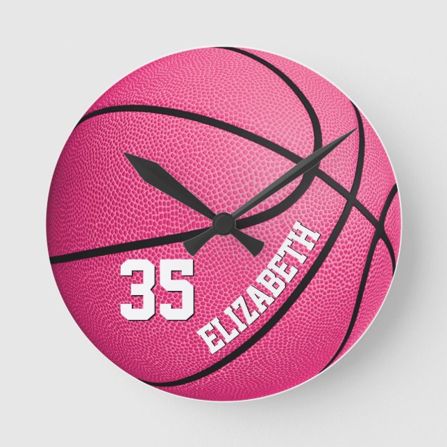 custom girls basketball pink runde wanduhr (Vorderseite)