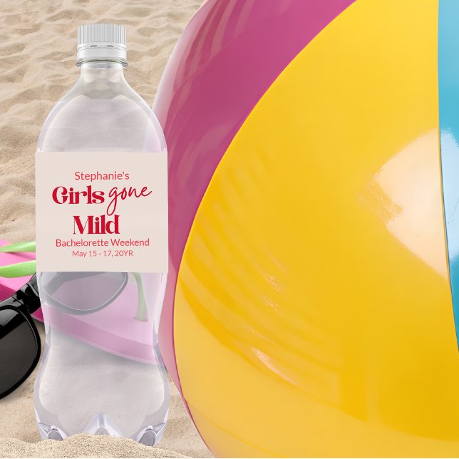 Custom Girls Gone Mild Bachelorette Beach Weekend (Custom Elegant Red Typography Girls Gone Mild Water Bottle Label)