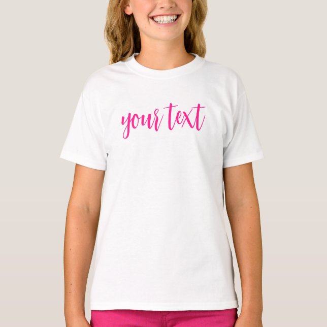 Custom Girls Hot Pink Calligraphy Script Text T-Shirt (Vorderseite)