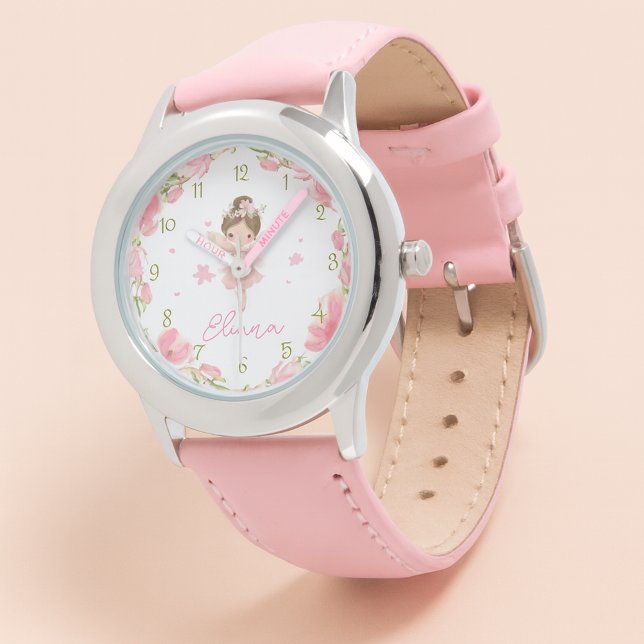 Custom Girls Name Pink Fairy Kids Watch Armbanduhr (Von Creator hochgeladen)