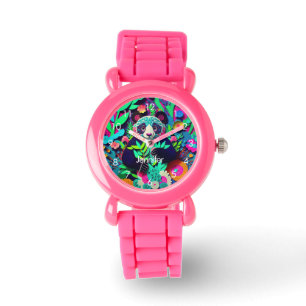 Custom Girls Rainbow Panda Name Armbanduhr