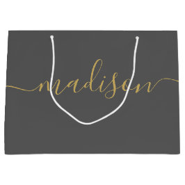 Custom Girly Chic Modern Feminine Gold Script Grau Große Geschenktüte