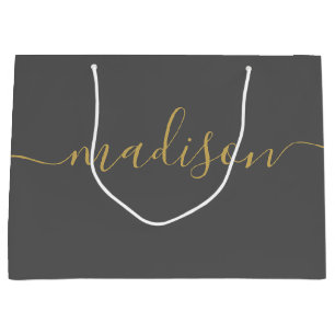 Custom Girly Chic Modern Feminine Gold Script Grau Große Geschenktüte