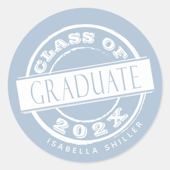 Custom Girly Dusty Blue Graduate Runder Aufkleber (Vorderseite)