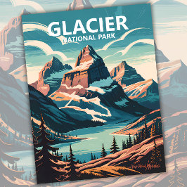 Custom Glacier National Park Retro WPA Reisen Postkarte