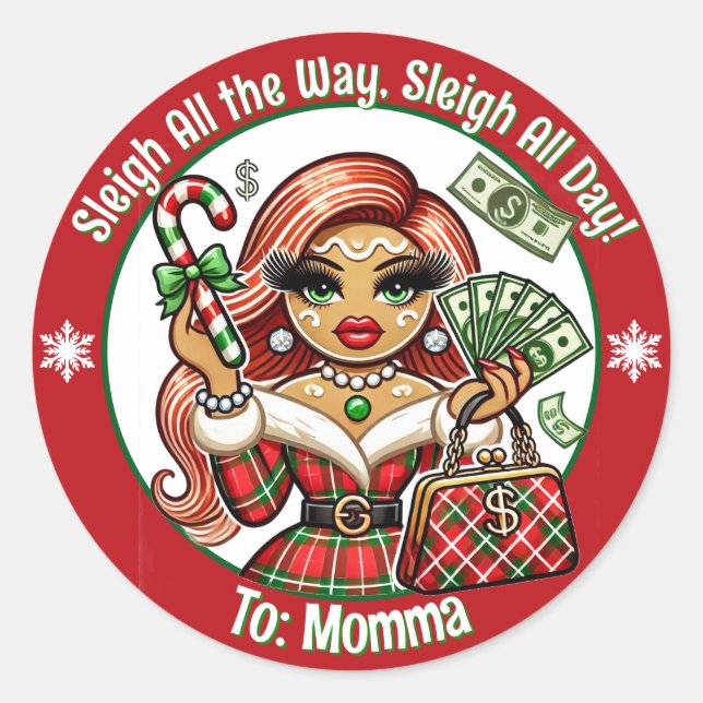 Custom Glam Diva Gingerbread Weihnachtsgeschenke T Runder Aufkleber (Vorderseite)