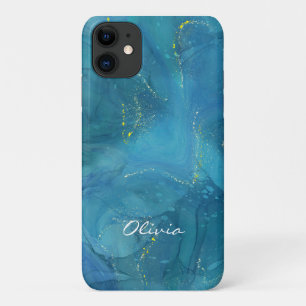 Custom Glamour Gold Sparkle Blue Marmor Case-Mate iPhone Hülle