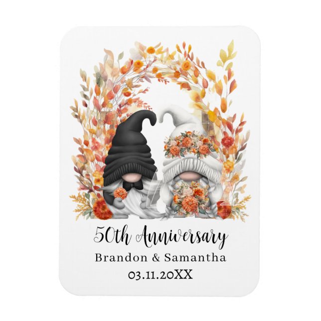 Custom Gnome Herbstleaf 50. Hochzeitstag Magnet (Vertikal)