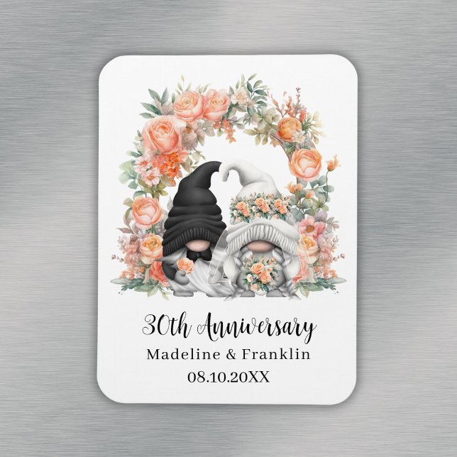 Custom Gnome Peach Floral 30. Hochzeitstag Magnet (Custom Gnome Peach Floral 30th Wedding Anniversary Magnet
)