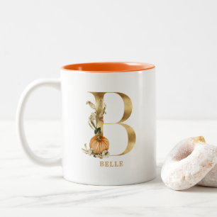 Custom Gold Alphabet B Monogram Floral Pumpkin Zweifarbige Tasse