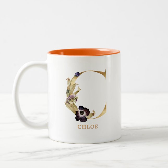 Custom Gold Alphabet C Monogram | Herbst Zweifarbige Tasse (Links)