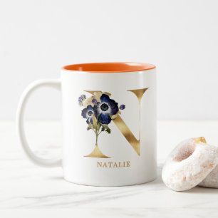 Custom Gold Alphabet N Monogramm  Herbst Zweifarbige Tasse