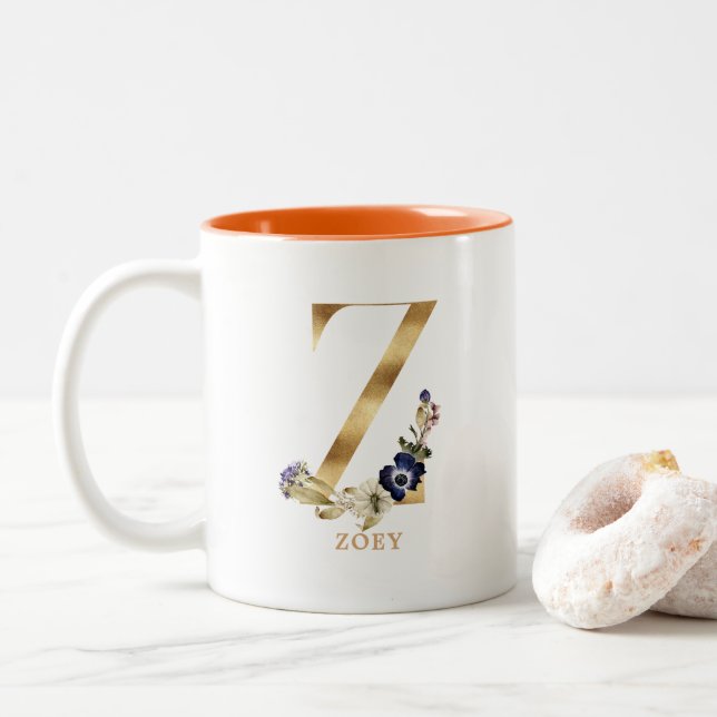 Custom Gold Alphabet Z Monogram | Herbst Zweifarbige Tasse (Mit Donut)