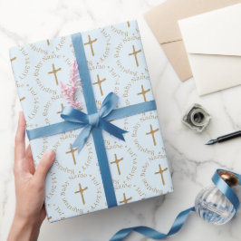 Custom Gold and Blue Boy Taufen Wrapping Paper Geschenkpapier