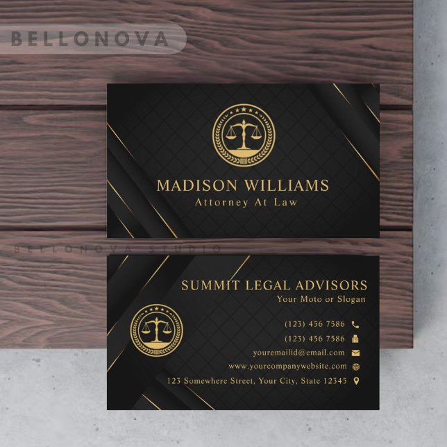 Custom Gold Black Classigram Law Office Visitenkarte (Custom Gold Black Classic Monogram Law Office Business Card)