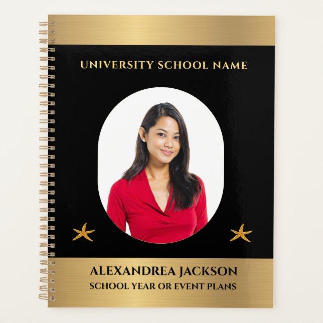 Custom Gold Black Elegante Foto personalisieren Planer (Vorderseite)